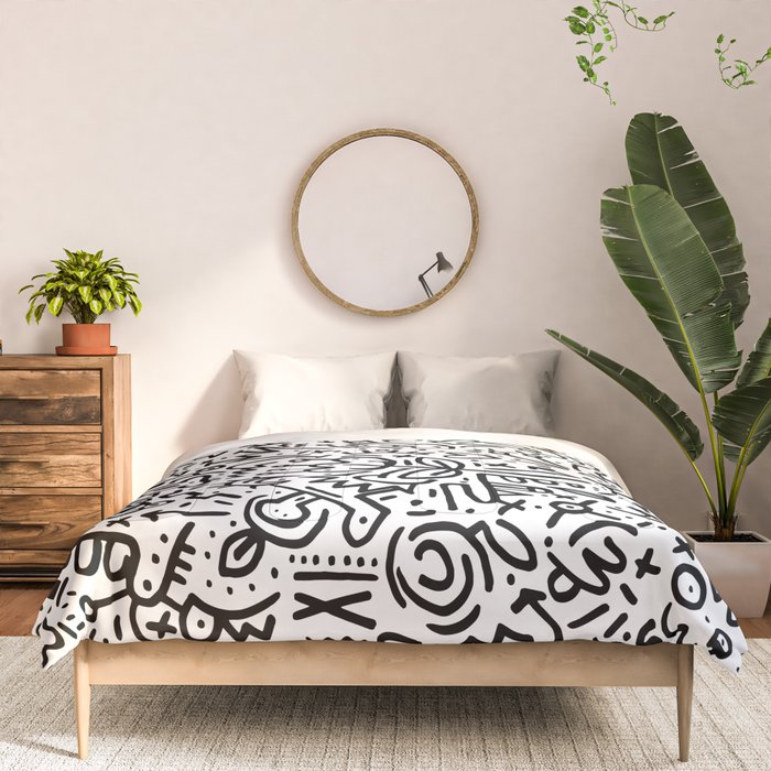 Graffiti sketch black and white drawing doodle pop art  Comforter Gallery Image 3