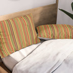 Retro 50s 60s 70s Stripes Narrow Vertical Brown Orange Avocado Green Pattern Pillow Sham Gallery Image 2