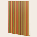 Retro 50s 60s 70s Stripes Narrow Vertical Brown Orange Avocado Green Pattern Wallpaper Gallery Image 2