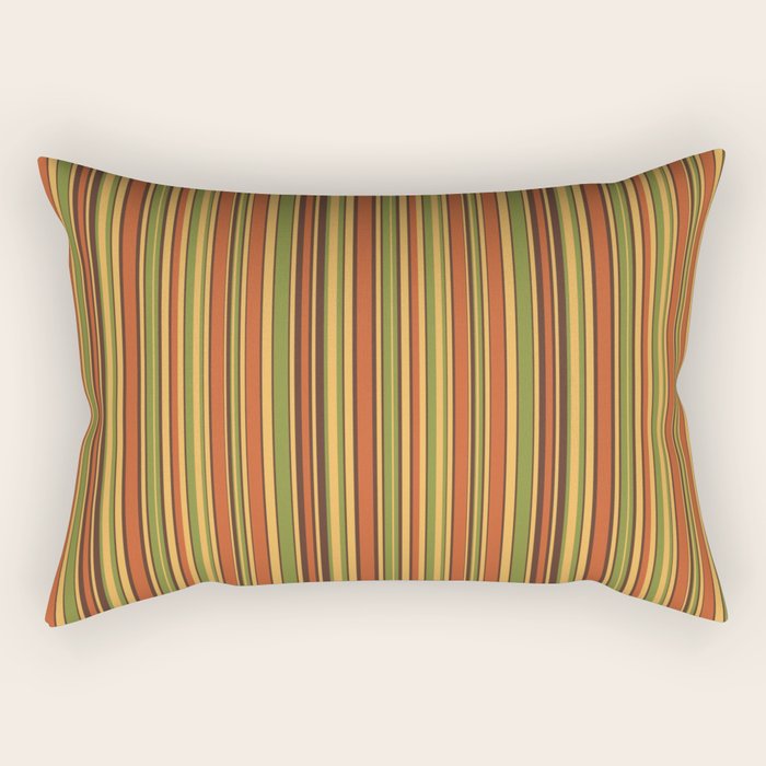 Retro 50s 60s 70s Stripes Narrow Vertical Brown Orange Avocado Green Pattern Rectangular Pillow Gallery Image 2