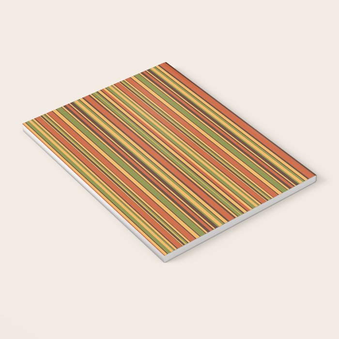 Retro 50s 60s 70s Stripes Narrow Vertical Brown Orange Avocado Green Pattern Notebook Gallery Image 3