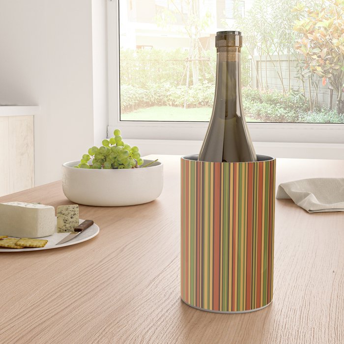 Retro 50s 60s 70s Stripes Narrow Vertical Brown Orange Avocado Green Pattern Wine Chiller Gallery Image 4