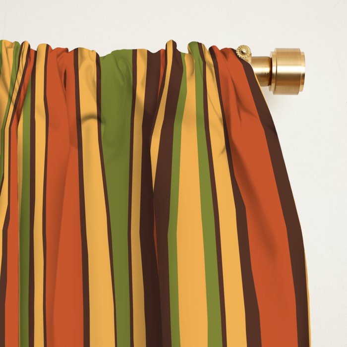 Retro 50s 60s 70s Stripes Narrow Vertical Brown Orange Avocado Green Pattern Window Curtain Gallery Image 2