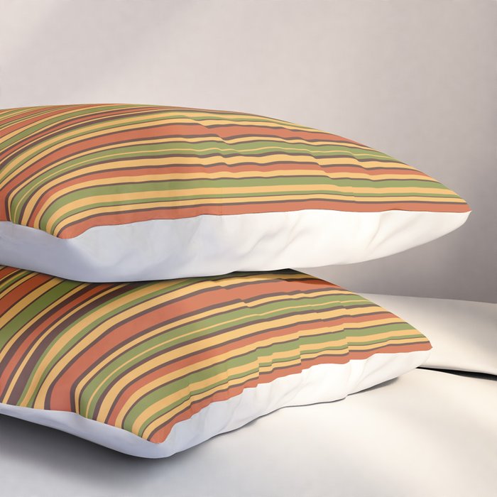Retro 50s 60s 70s Stripes Narrow Vertical Brown Orange Avocado Green Pattern Pillow Sham Gallery Image 3