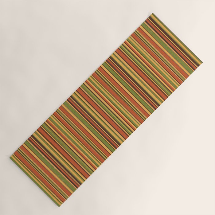 Retro 50s 60s 70s Stripes Narrow Vertical Brown Orange Avocado Green Pattern Yoga Mat Gallery Image 1