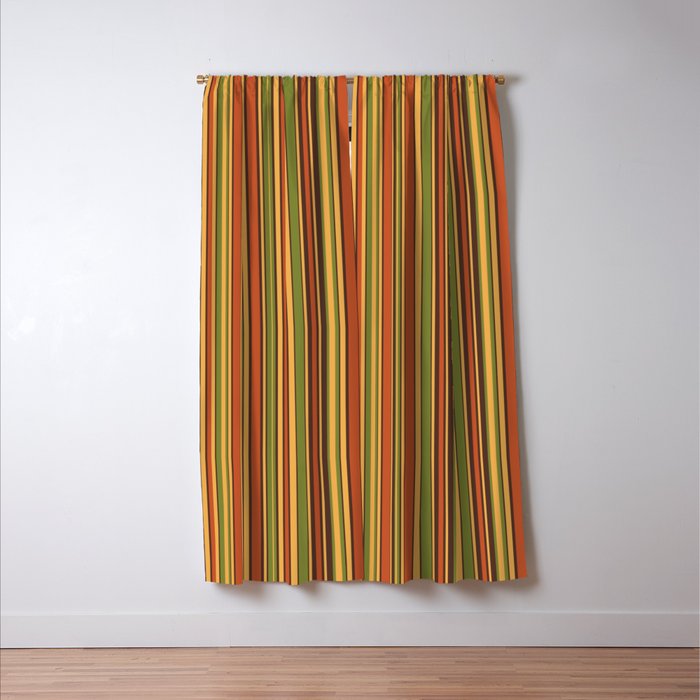 Retro 50s 60s 70s Stripes Narrow Vertical Brown Orange Avocado Green Pattern Window Curtain Gallery Image 3