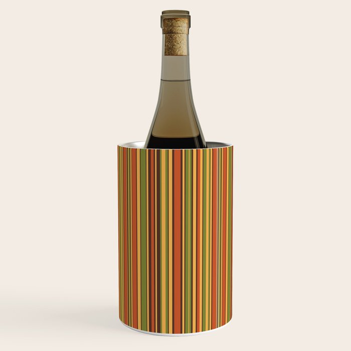 Retro 50s 60s 70s Stripes Narrow Vertical Brown Orange Avocado Green Pattern Wine Chiller Gallery Image 3