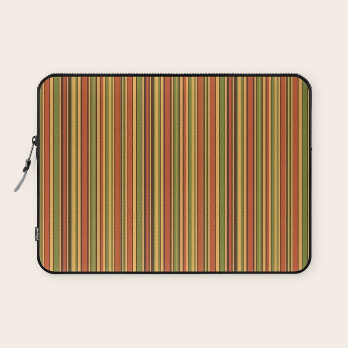 Retro 50s 60s 70s Stripes Narrow Vertical Brown Orange Avocado Green Pattern Laptop Sleeve Gallery Image 1