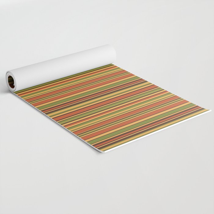 Retro 50s 60s 70s Stripes Narrow Vertical Brown Orange Avocado Green Pattern Yoga Mat Gallery Image 2