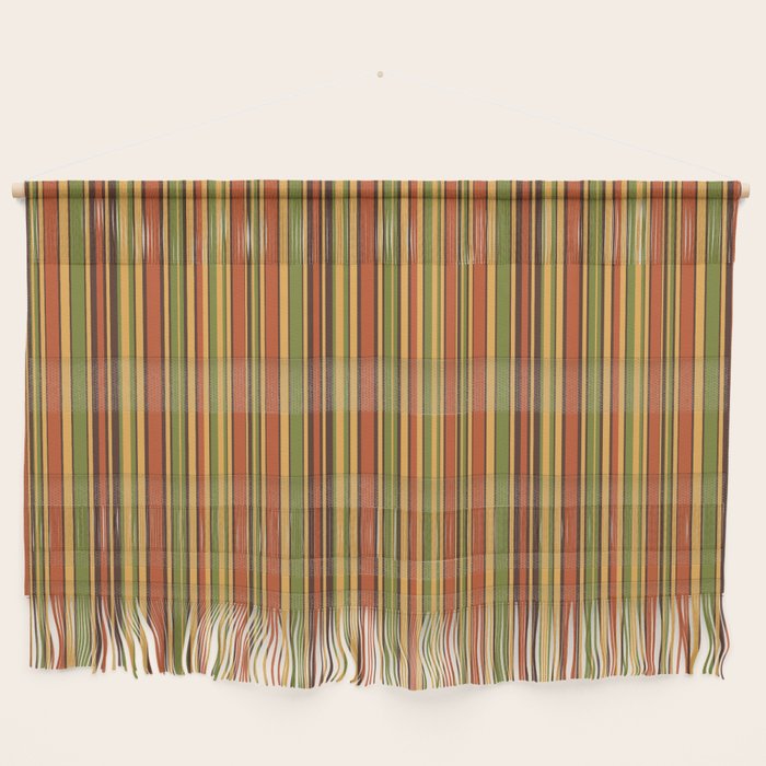 Retro 50s 60s 70s Stripes Narrow Vertical Brown Orange Avocado Green Pattern Wall Hanging Gallery Image 1