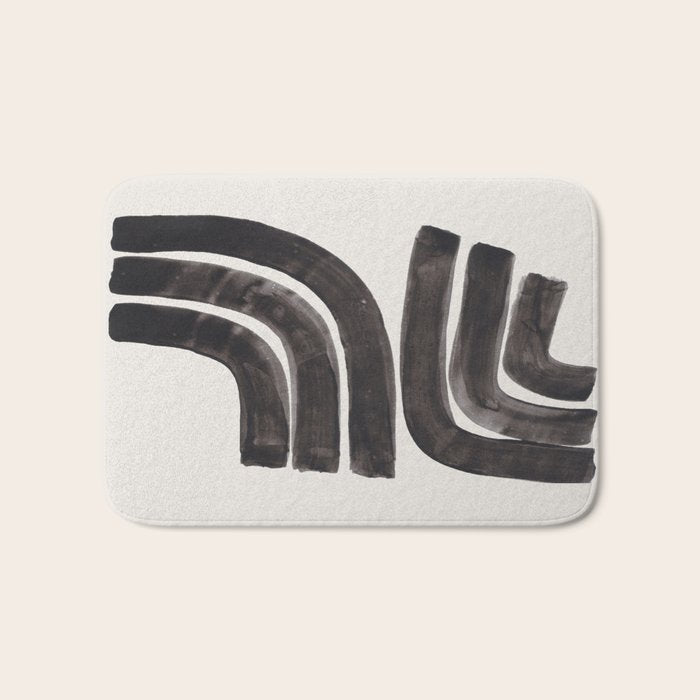 Don't Go Mid Century Modern Minimalist Black Ink Painting Funky Tribal Art Bath Mat Gallery Image 1