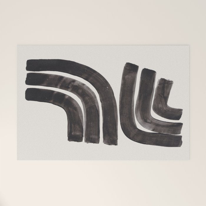 Don't Go Mid Century Modern Minimalist Black Ink Painting Funky Tribal Art Welcome Mat Gallery Image 1