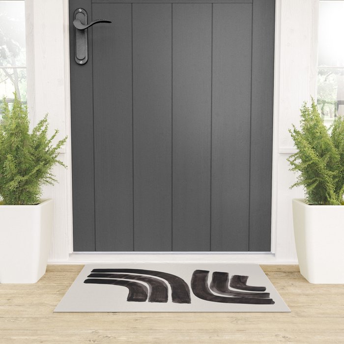 Don't Go Mid Century Modern Minimalist Black Ink Painting Funky Tribal Art Welcome Mat Gallery Image 3
