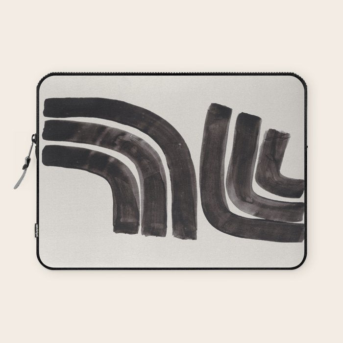 Don't Go Mid Century Modern Minimalist Black Ink Painting Funky Tribal Art Laptop Sleeve Gallery Image 1