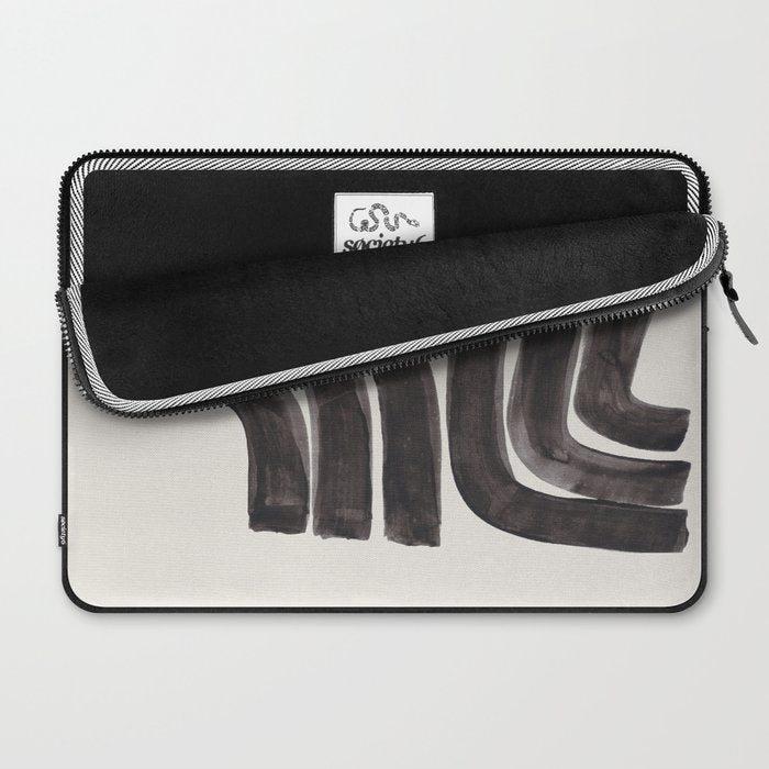 Don't Go Mid Century Modern Minimalist Black Ink Painting Funky Tribal Art Laptop Sleeve Gallery Image 2