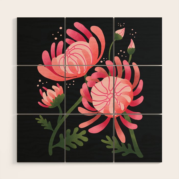 Abstract Mum Flowers // Protea // Peonies Wood Wall Art Gallery Image 1