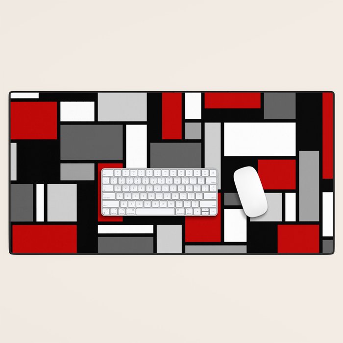 Mid Century Modern Color Blocks in Red, Gray, Black and White Desk Mat Gallery Image 1