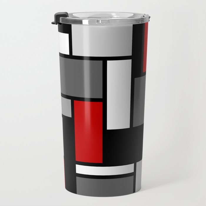 Mid Century Modern Color Blocks in Red, Gray, Black and White Travel Mug Gallery Image 3