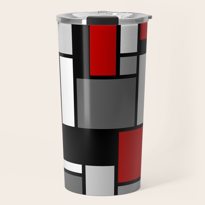 Mid Century Modern Color Blocks in Red, Gray, Black and White Travel Mug Gallery Image 1