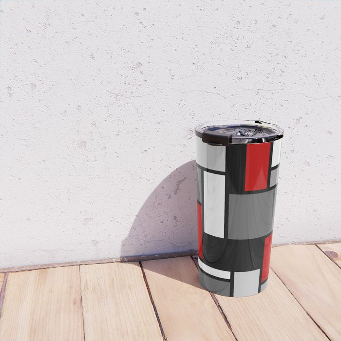 Mid Century Modern Color Blocks in Red, Gray, Black and White Travel Mug Gallery Image 4