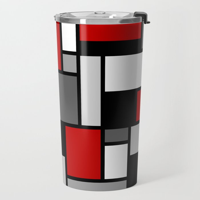 Mid Century Modern Color Blocks in Red, Gray, Black and White Travel Mug Gallery Image 2