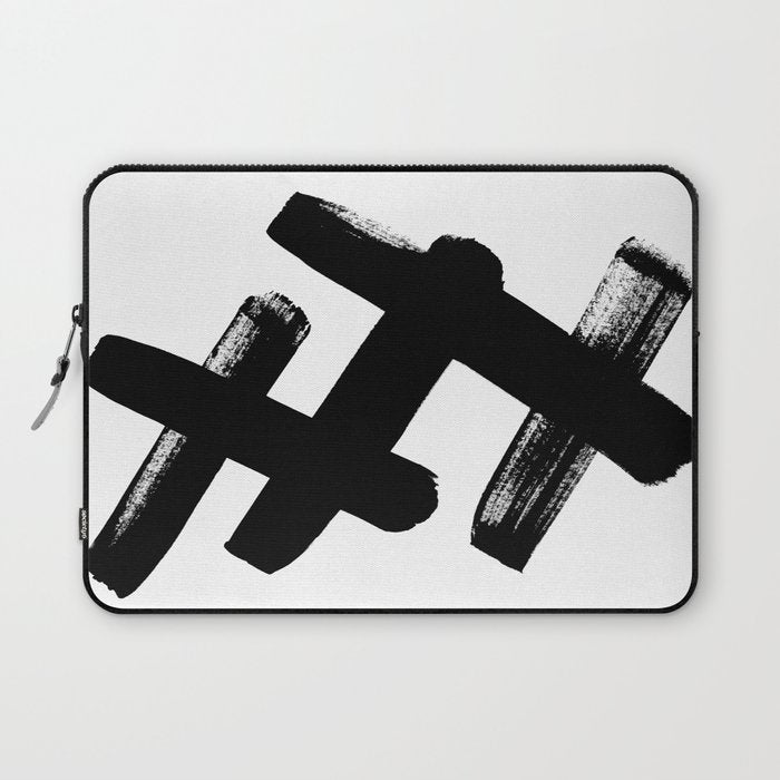 X Black & White Minimalist Abstract Mid century Ink Art Dark Brush Strokes Laptop Sleeve Gallery Image 1
