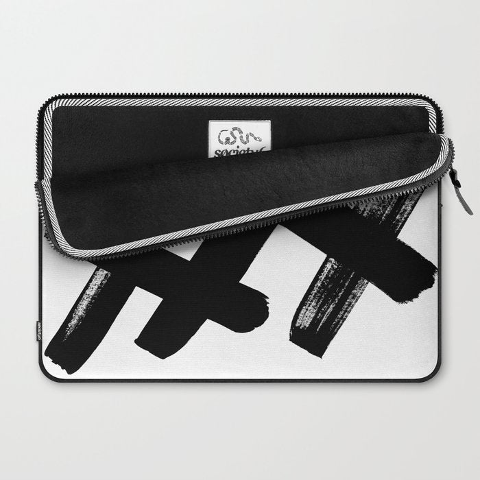 X Black & White Minimalist Abstract Mid century Ink Art Dark Brush Strokes Laptop Sleeve Gallery Image 2
