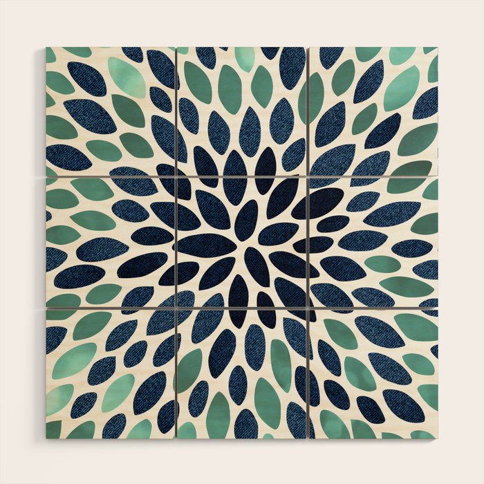 Flower Bloom, Aqua and Navy Wood Wall Art Gallery Image 1