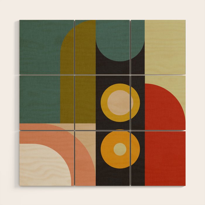 abstract geometric retro shapes II Wood Wall Art Gallery Image 2