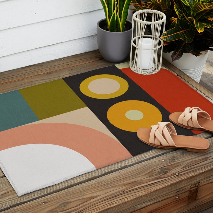 abstract geometric retro shapes II Outdoor Rug Gallery Image 2