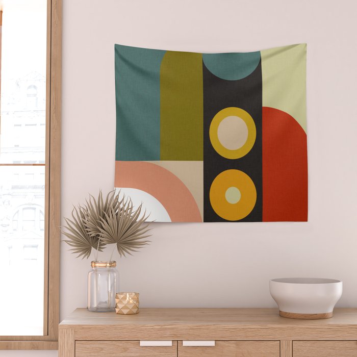 abstract geometric retro shapes II Wall Tapestry Gallery Image 2