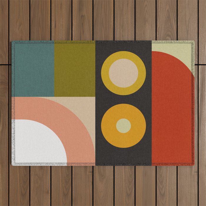 abstract geometric retro shapes II Outdoor Rug Gallery Image 1