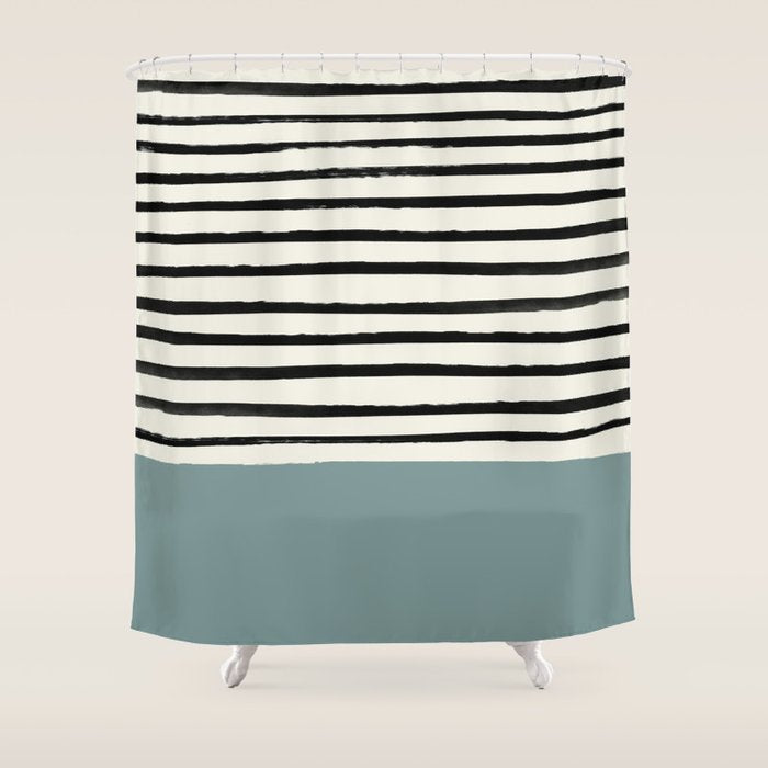 River Stone & Stripes Shower Curtain Gallery Image 1