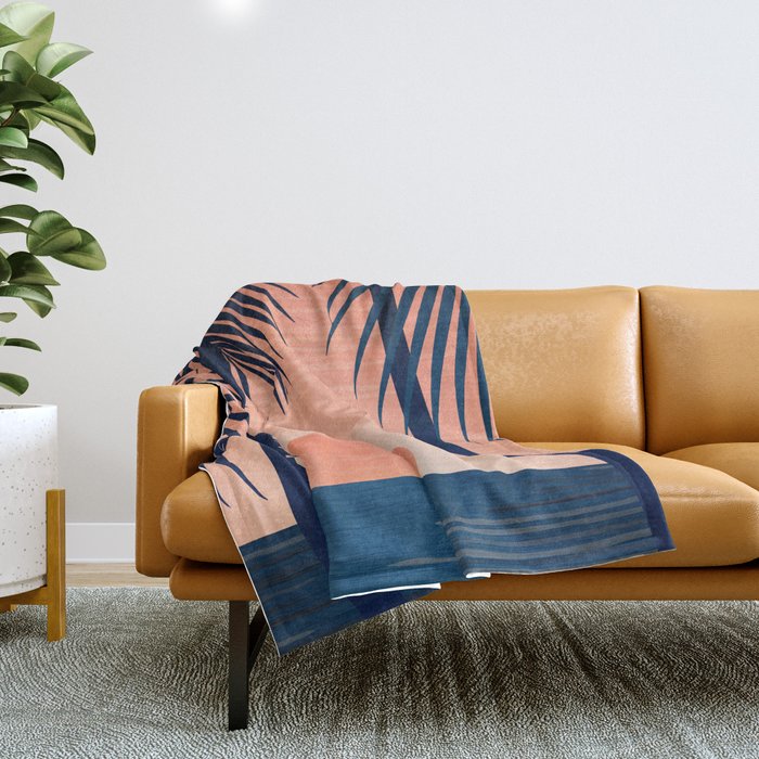 Sunset Palms - Peach Navy Palette Throw Blanket Gallery Image 1