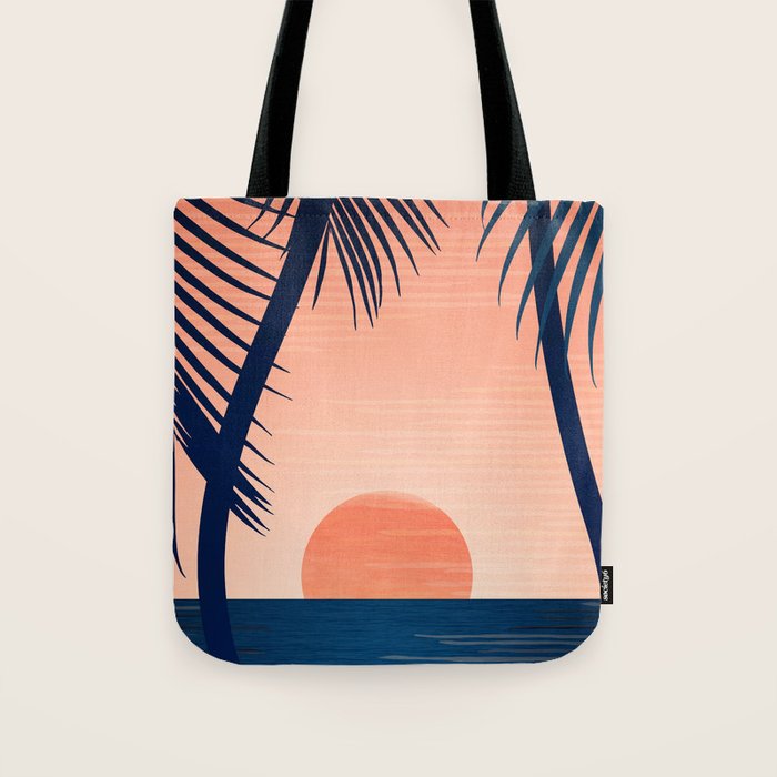 Sunset Palms - Peach Navy Palette Tote Bag Gallery Image 1