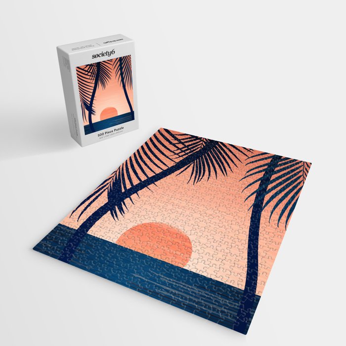 Sunset Palms - Peach Navy Palette Jigsaw Puzzle Gallery Image 2