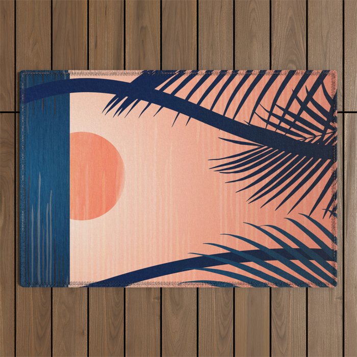 Sunset Palms - Peach Navy Palette Outdoor Rug Gallery Image 1