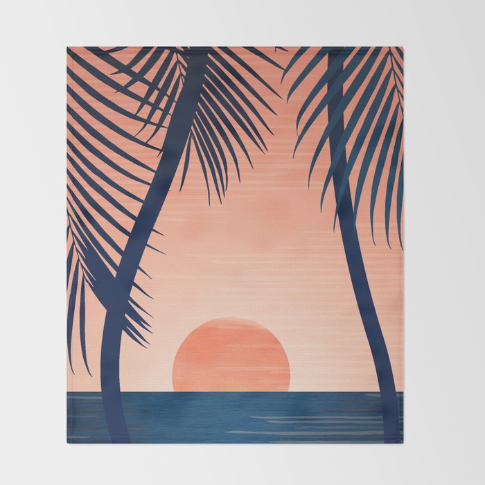 Sunset Palms - Peach Navy Palette Throw Blanket Gallery Image 2