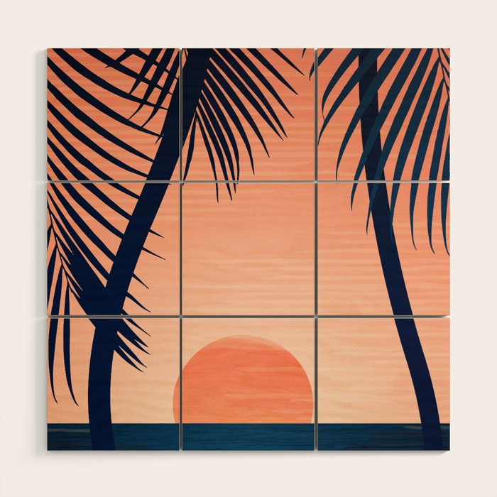 Sunset Palms - Peach Navy Palette Wood Wall Art Gallery Image 1