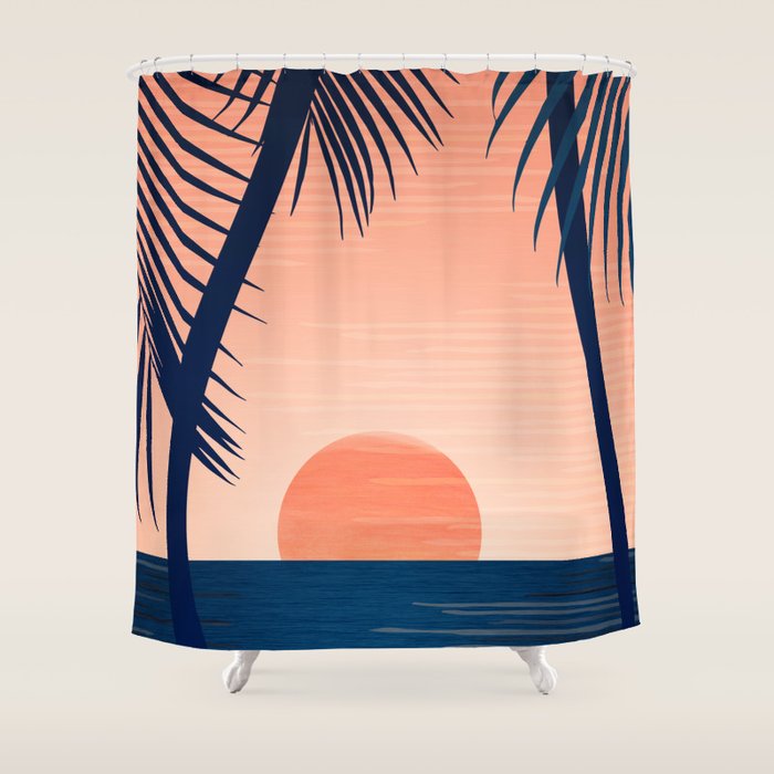 Sunset Palms - Peach Navy Palette Shower Curtain Gallery Image 1