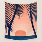 Sunset Palms - Peach Navy Palette Wall Tapestry Gallery Image 4