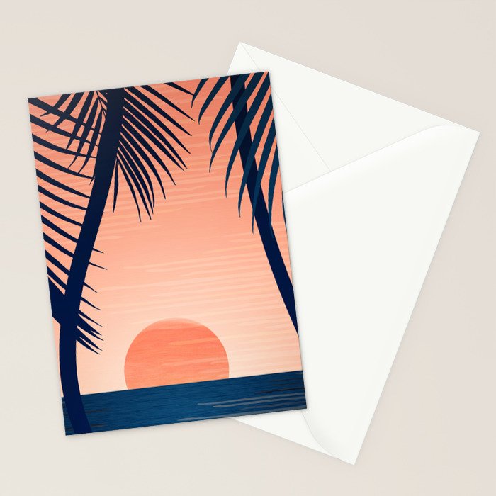 Sunset Palms - Peach Navy Palette Stationery Card Gallery Image 2