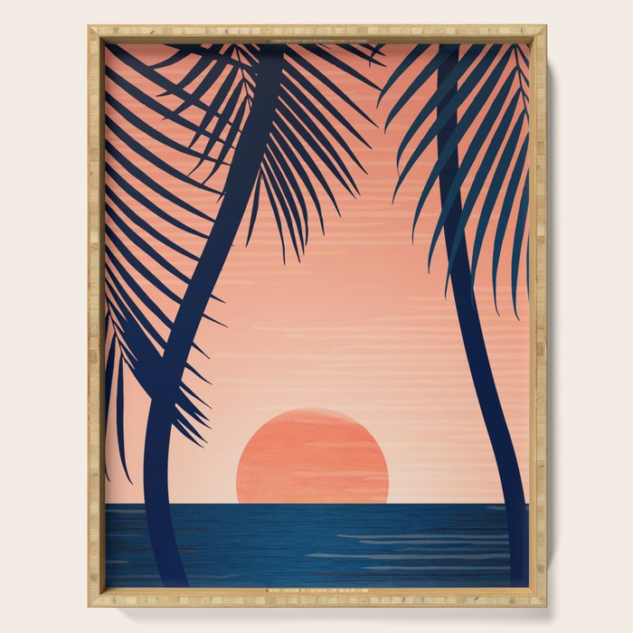 Sunset Palms - Peach Navy Palette Serving Tray Gallery Image 1