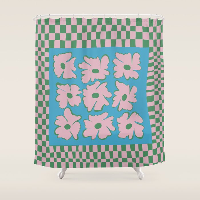 Pastel Nature Checkerboard  Shower Curtain Gallery Image 1