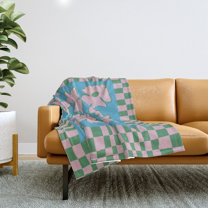Pastel Nature Checkerboard  Throw Blanket Gallery Image 1
