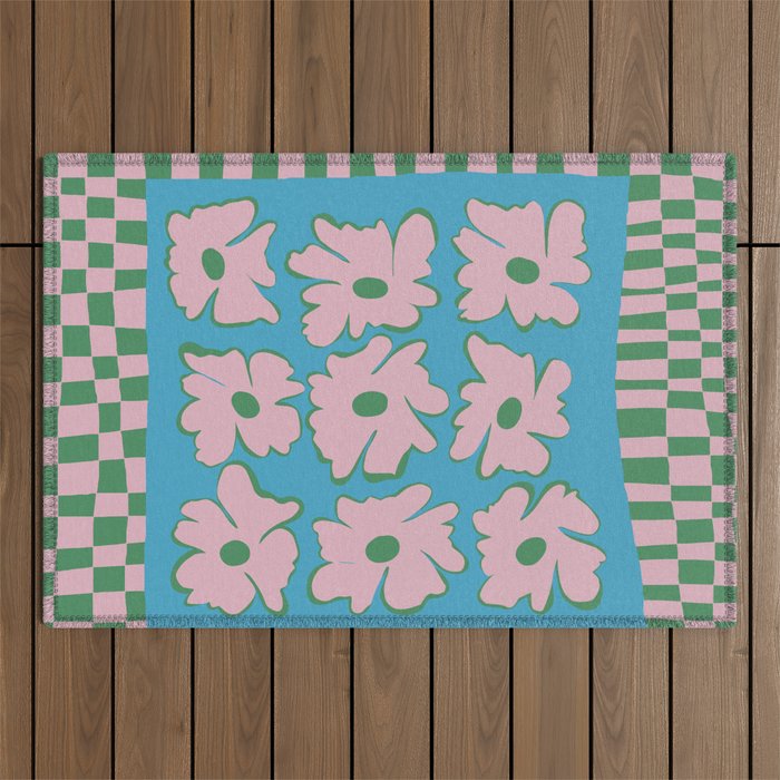 Pastel Nature Checkerboard  Outdoor Rug Gallery Image 1