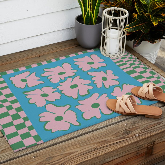 Pastel Nature Checkerboard  Outdoor Rug Gallery Image 2