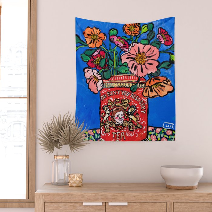 Rex Manning Day Bouquet: Poppy Flowers in Tea Tin Painting Empire Records Nineties Nostalgia Wall Tapestry Gallery Image 2