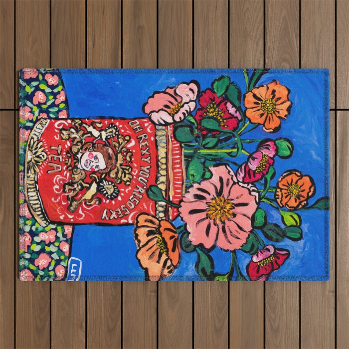 Rex Manning Day Bouquet: Poppy Flowers in Tea Tin Painting Empire Records Nineties Nostalgia Outdoor Rug Gallery Image 1