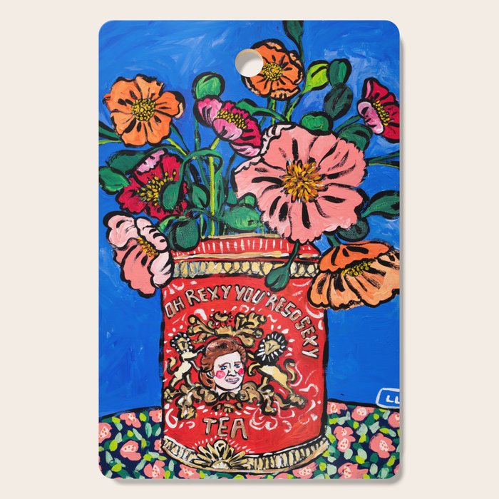 Rex Manning Day Bouquet: Poppy Flowers in Tea Tin Painting Empire Records Nineties Nostalgia Cutting Board Gallery Image 1